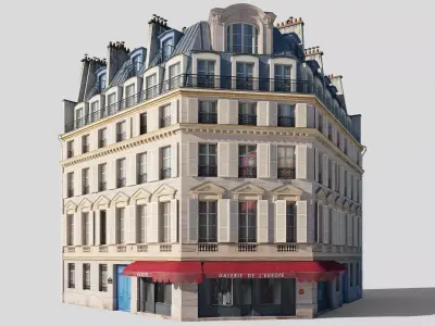 Parisian corner building Low-poly 3D model