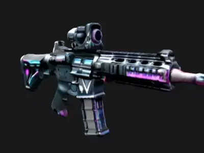 Sci-Fi Tactical Assault Rifle - Cyberpunk Iridescent Skin Low-poly 3D model