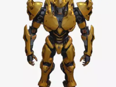 Yellow Mecha Robot Warrior Sci-Fi Cyborg Armor Character Low-poly 3D model