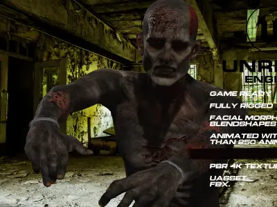 Zombie full rigged - game ready - animated Low-poly 3D model