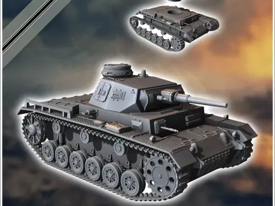 Panzer III Ausf F - miniatures tabletop scenery 3D print model