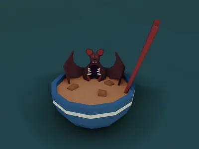 Stylized low poly bat soup Low-poly 3D model