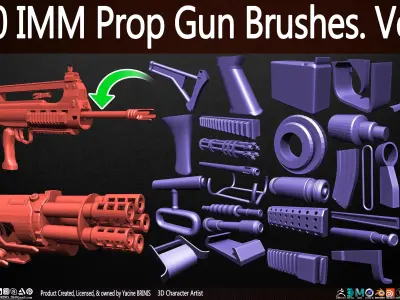 50 Gun Props IMM Brushes Volume 01 Low-poly 3D model