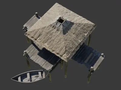 Wooden Bungalow Low-poly 3D model