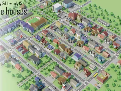 City Private houses Low-poly 3D model