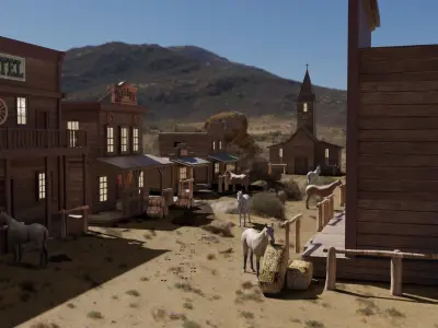 western cowboy village in kit Low-poly 3D model