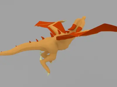 Dragon Low Poly orange flying in air 3D model