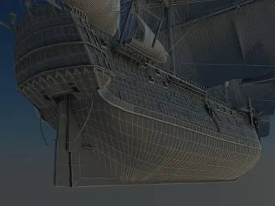 Ship Animated Sail and foam with splashes 3D model