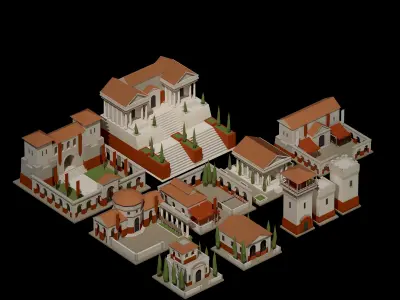 Low Poly Roman Building Tiles Low-poly 3D model