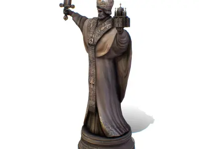 Bronze Monument Statue Priest Monk Low-poly 3D model