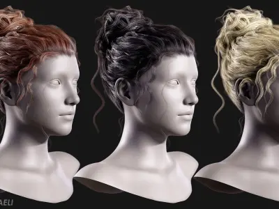 Real Time Hair Card Female Hairstyle part 09 Low-poly 3D model