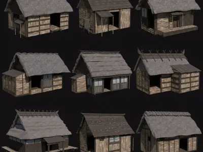FEUDAL ASIAN JAPAN HOUSE INDUSTRIAL CITY BUILDING COLLECTION Low-poly 3D model