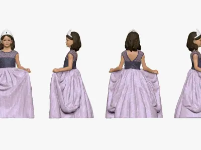 001117 junior girl in long white skirt crown 3D model