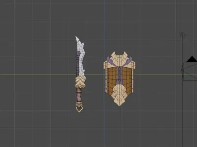 Stylized low-poly sword and shield ready for games Low-poly 3D model