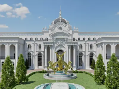 Classical Architecture with Pegasus Statue 3D model