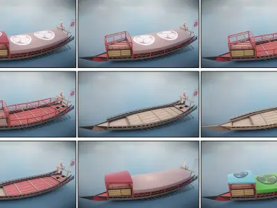 Gozabune - Japanese ship Low-poly 3D model