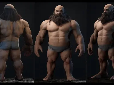 Dwarf Game Ready Low-poly 3D model bearded man with beard Low-poly 3D model