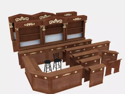 Vintage Retro bar modular Low-poly 3D model