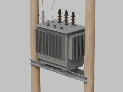 Utility Pole - Wooden H-Frame with Transformer 3D model
