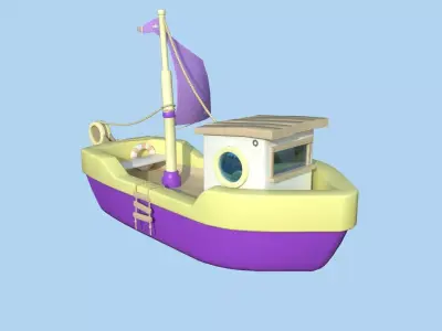 Cartoon Boat 04 - Purple Yellow - Low Poly Ship Low-poly 3D model