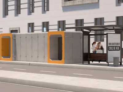 Modular Bomb Shelter with Bus Stop and Bio Toilet 3D model
