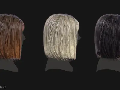 Real Time Hair Card Female Hairstyle part 14 Low-poly 3D model