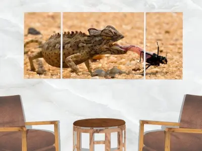 Triptych Wall Art Chameleon Low-poly 3D model