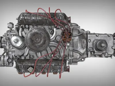 Old engine truck motor ZMZ-53 V8 yk1 Low-poly 3D model