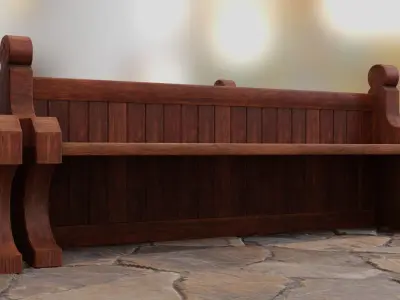 Medieval Church furniture Low-poly 3D model