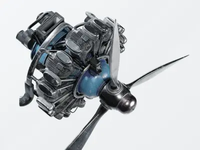 Airplane Radial Engine with Propeller 3D model