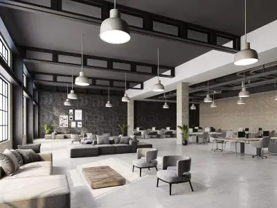 interior scene loft office 02 with furniture 3D model