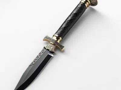 Ornate Black Gold Fantasy Dagger 3D model