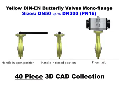 DIN-EN Butterfly Valves - Mono-flange - Yellow 3D model