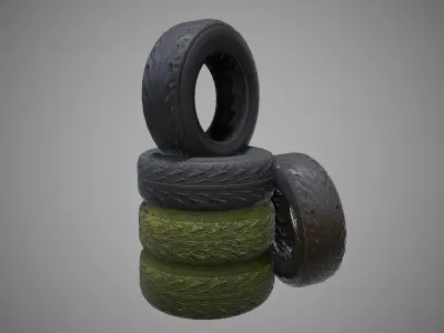 Low poly explosive Tires pack PBR Game-ready Low-poly 3D model
