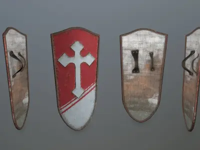 shield set 4 warrior holding Low-poly 3D model