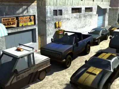 Cars LowPoly group of vehicles parked Low-poly 3D model