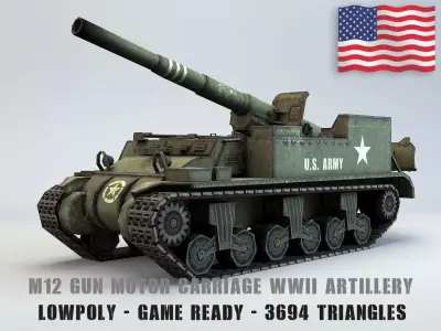 Low Poly M12 Gun Motor Carriage Low-poly 3D model