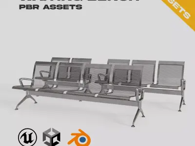 Realistic Waiting Bench GameReady Low-poly 3D model