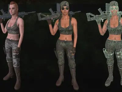 Customizable Female Soldiers Classic and Modern Style Low-poly 3D model