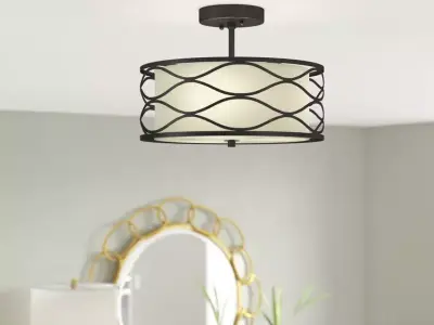 Rafia Light Caged Drum Semi Flush Mount Free 3D model