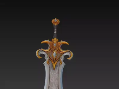 Jewel Encrusted Fantasy Sword - Low Poly Stylized 3D Weapon Low-poly 3D model