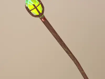 Old wooden staff Low-poly 3D model