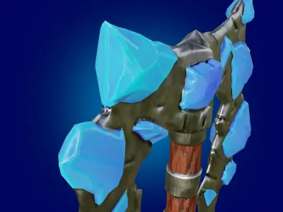 Stylized axe Weapon with ice crystals Low-poly 3D model