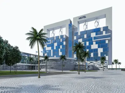 Hotel Beach Resort Low-poly 3D model