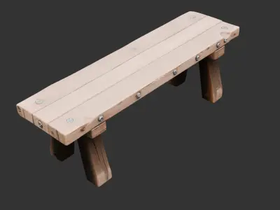 Medieval Wooden Bench Low-poly 3D model