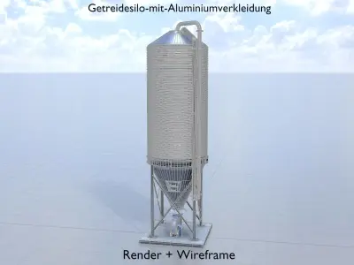 Grain silo with aluminum shell 3D model