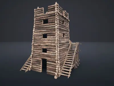 VIKING MEDIEVAL WATCHTOWER TOWER FORT FORTRESS CASTLE WALLS AAA Low-poly 3D model