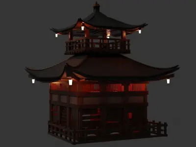 Fureai-Kannon-do hall Japanese Garden Structures Pavilions Low-poly 3D model
