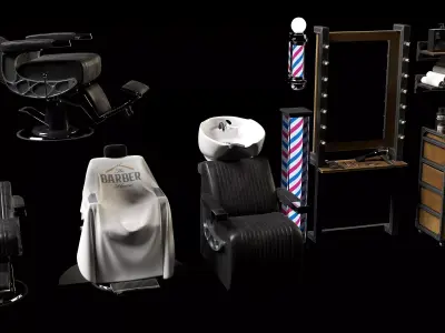 Premium Barbershop Furniture Free 3D model