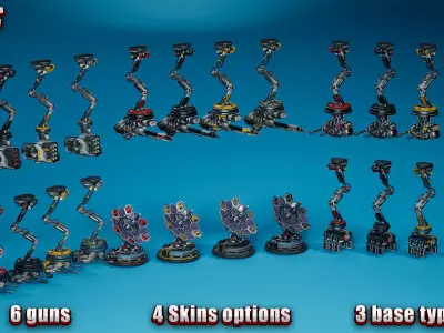 Sci-Fi Turrets pack Low-poly 3D model